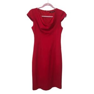 Red Drape Dress Size 2 Gretchen Cowl Neck Black Halo Sheath Classic Sophisticate